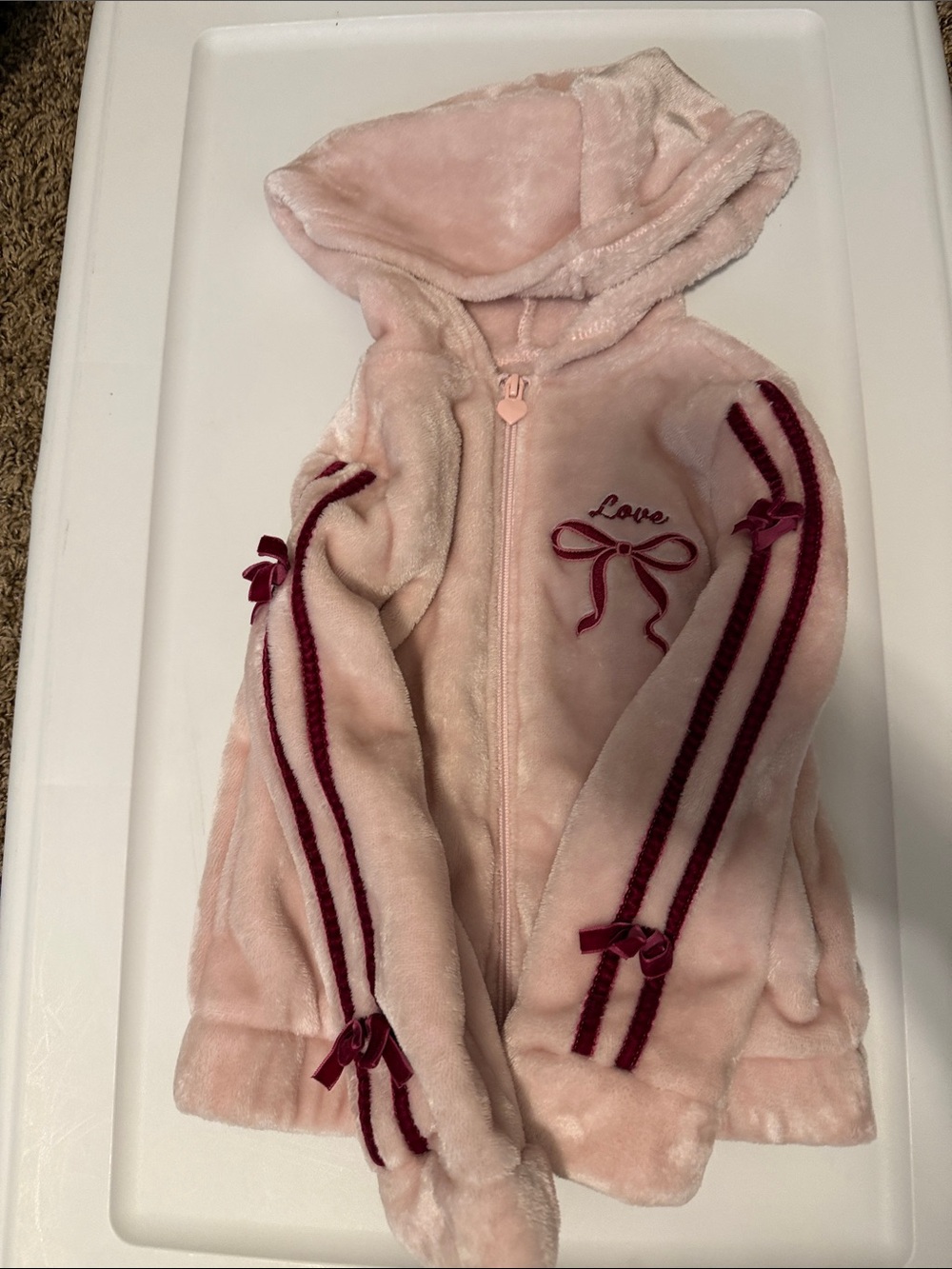 Kids Pink Hooded Plush Jacket with Bow Detail